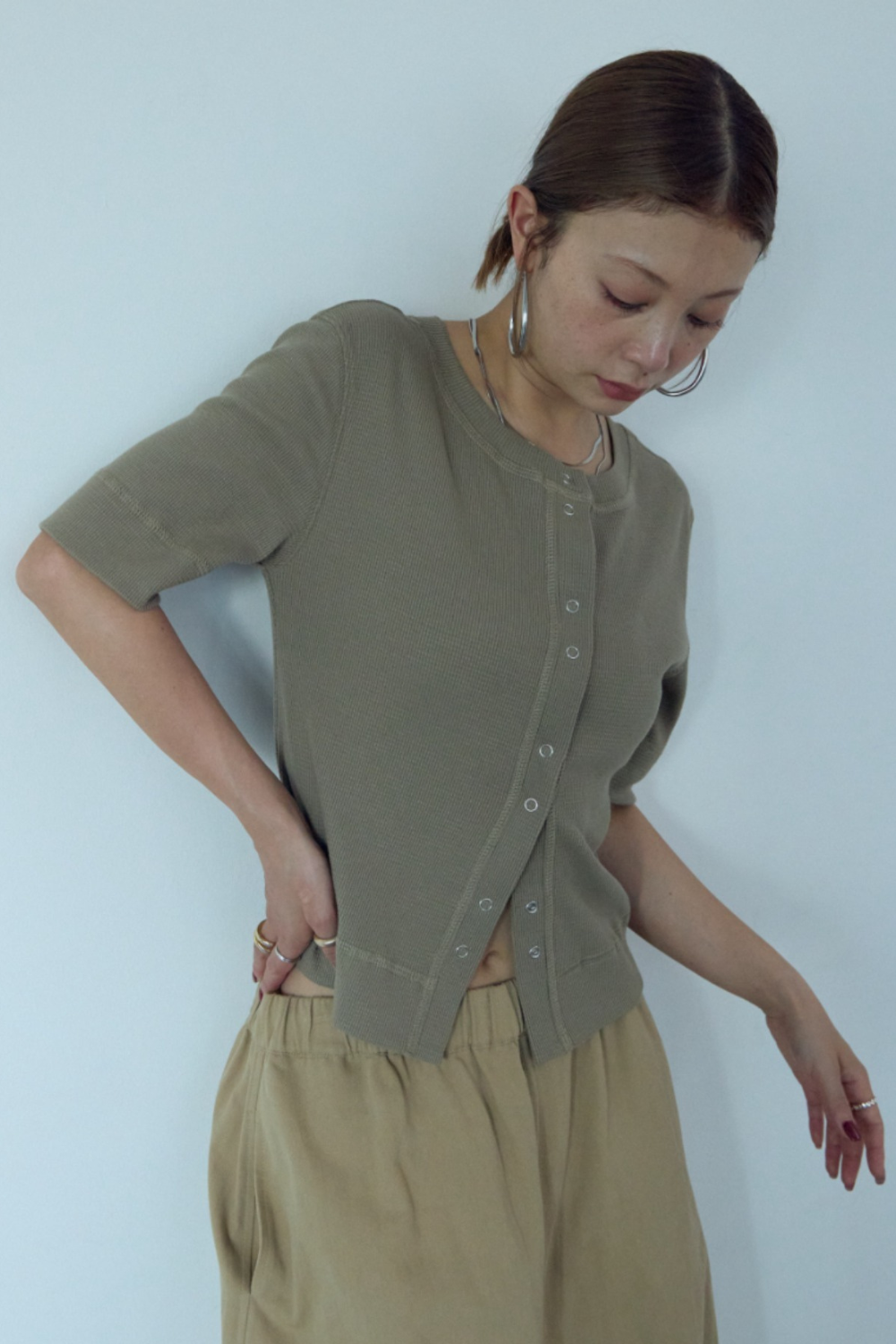 Thermal half sleeve snap cardigan