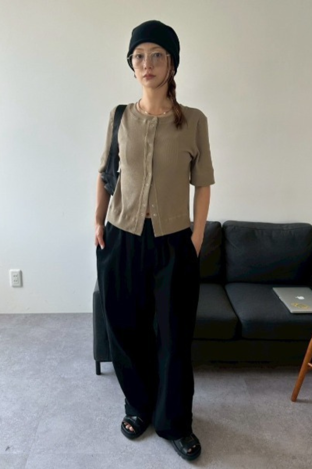 Thermal half sleeve snap cardigan