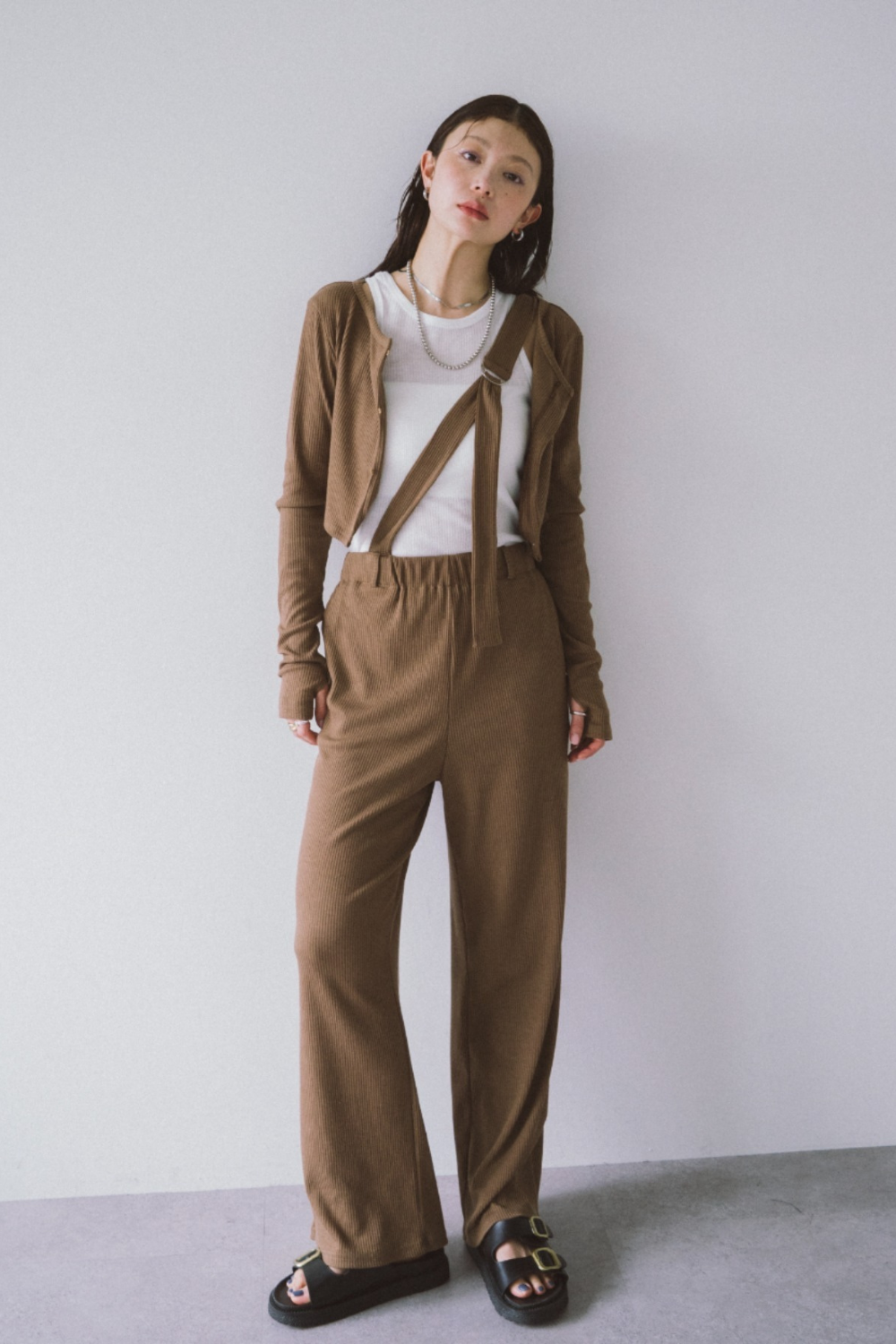 Shoulder belt rib pants