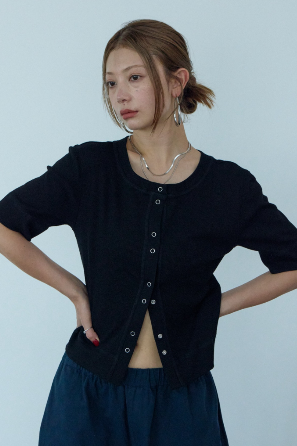 Thermal half sleeve snap cardigan