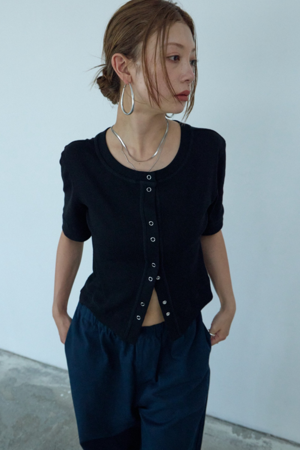 Thermal half sleeve snap cardigan