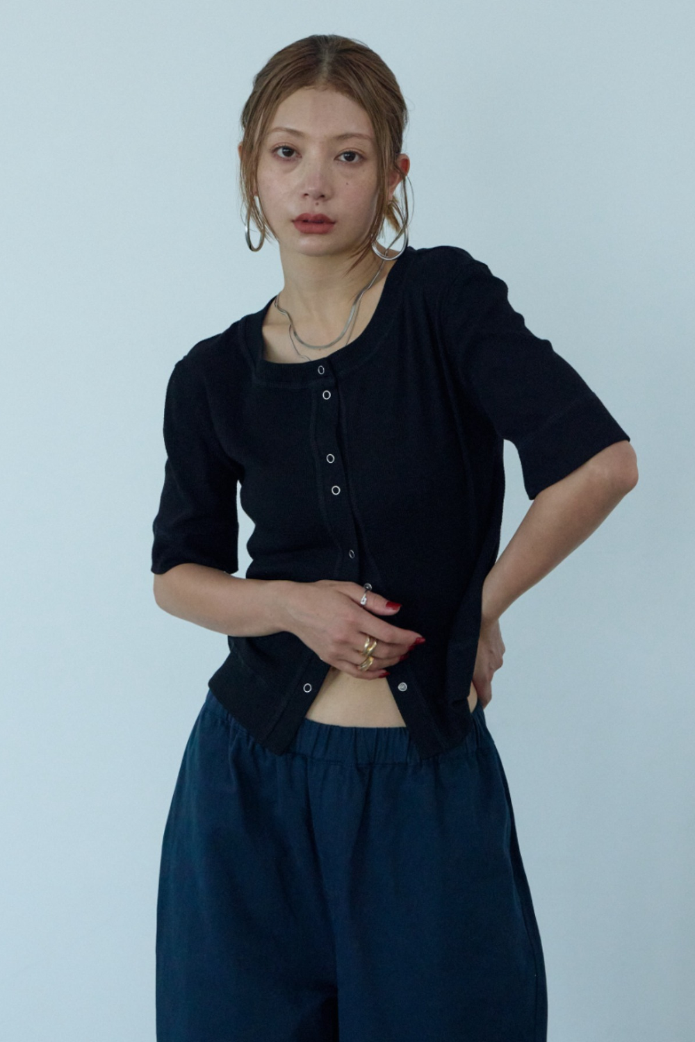 Thermal half sleeve snap cardigan