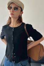 Thermal half sleeve snap cardigan