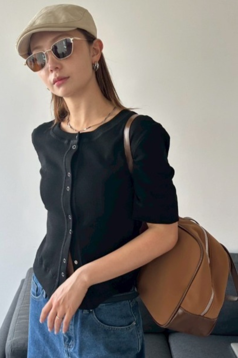 Thermal half sleeve snap cardigan