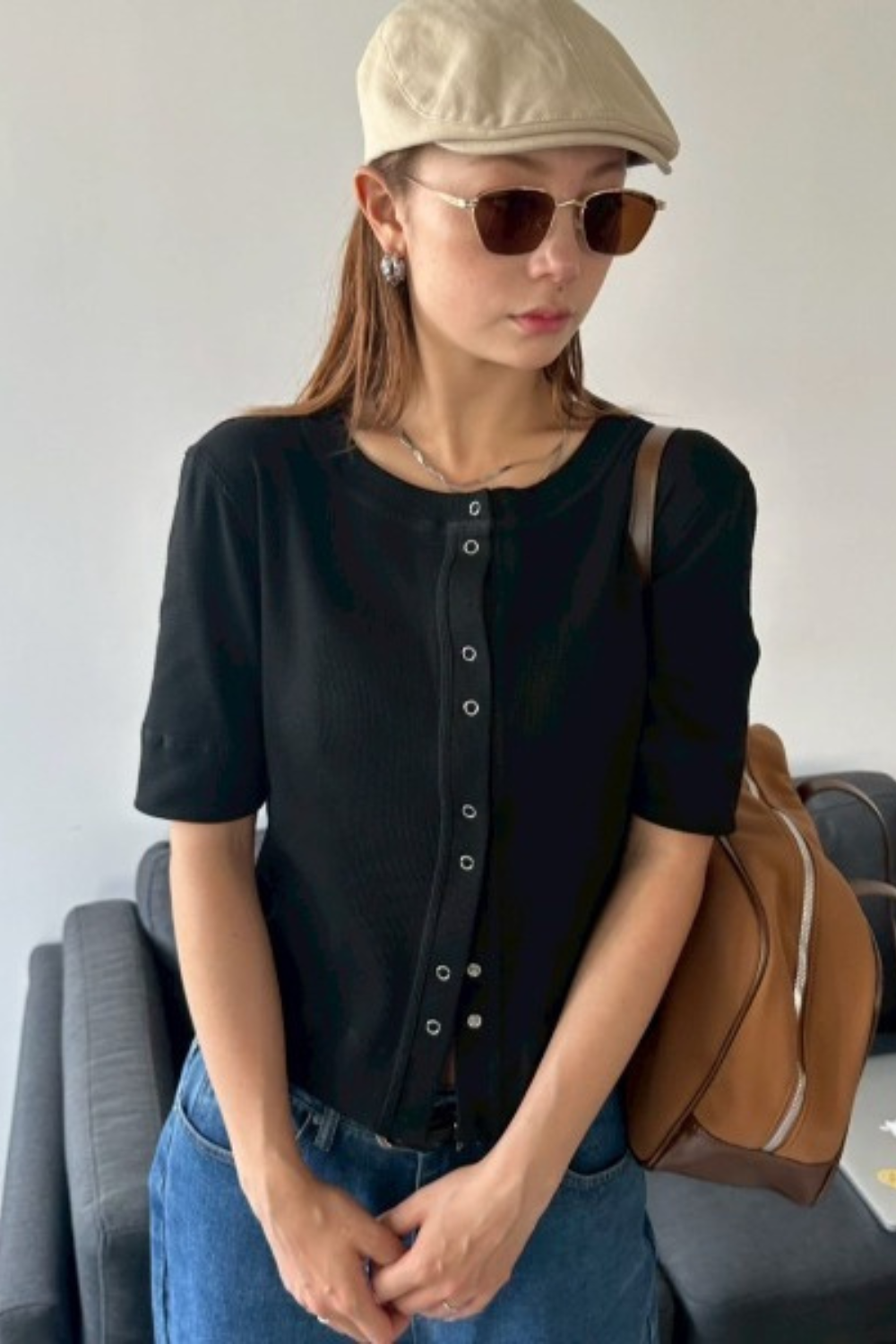 Thermal half sleeve snap cardigan