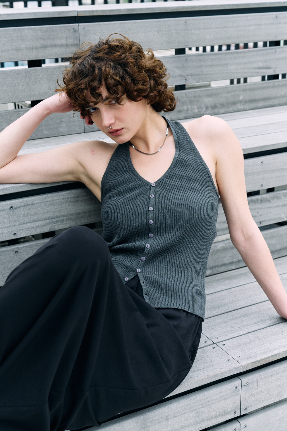 Halter neck knit vest