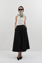Tuck flare midi skirt