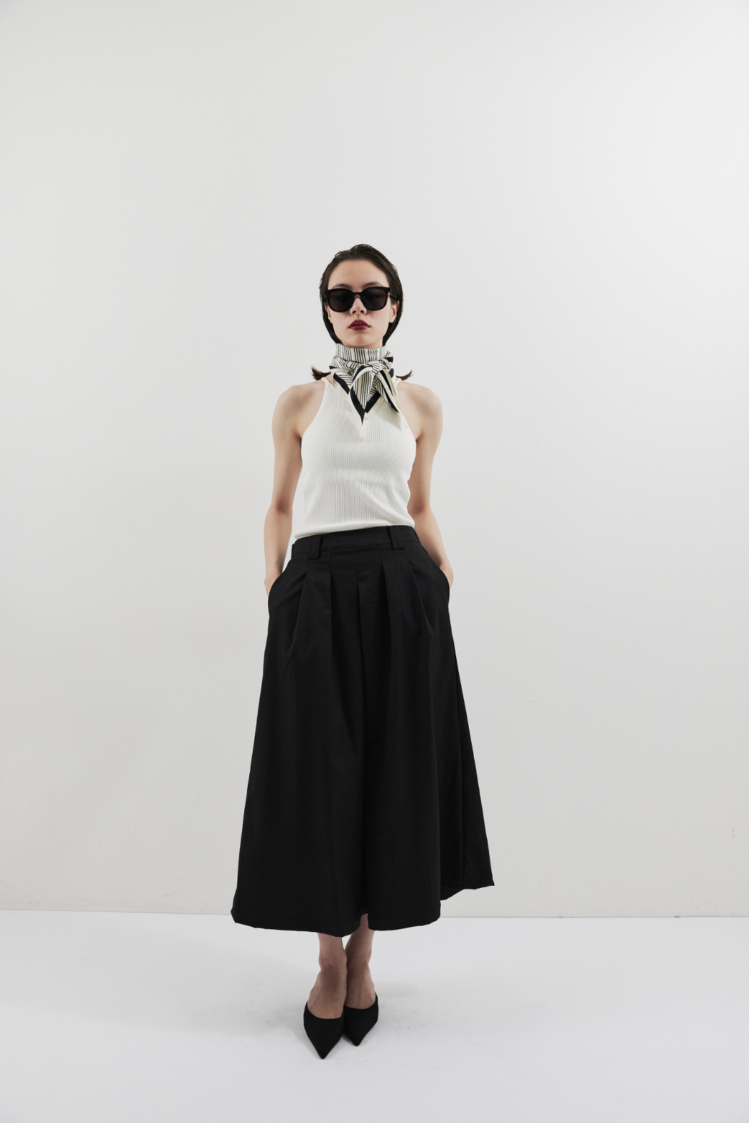 Tuck flare midi skirt