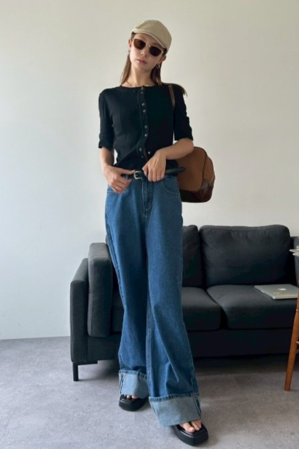 Thermal half sleeve snap cardigan