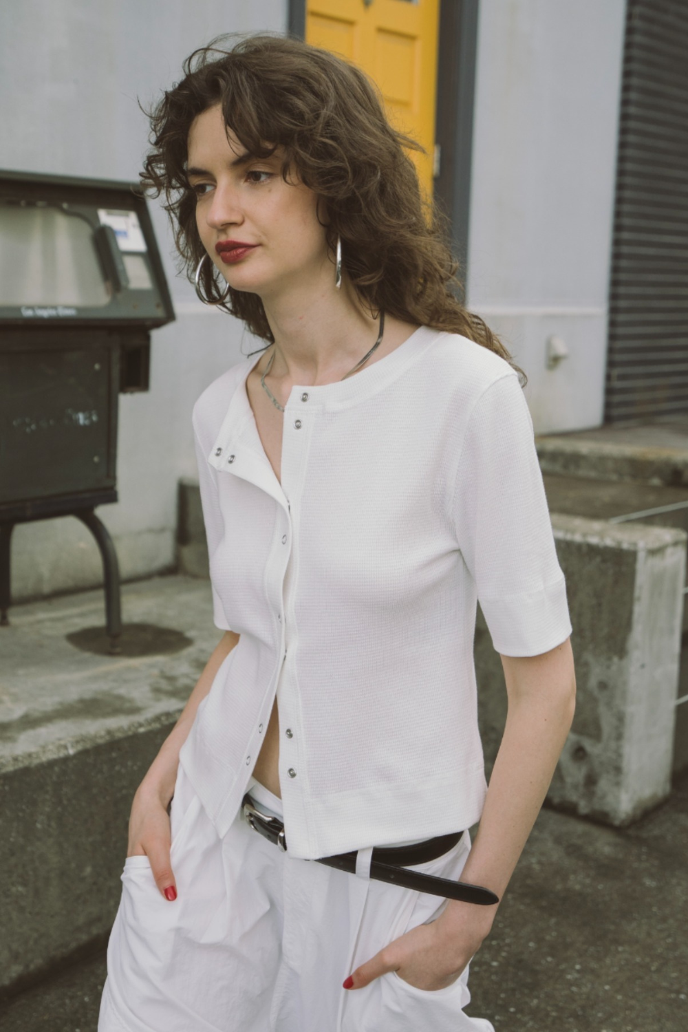 Thermal half sleeve snap cardigan