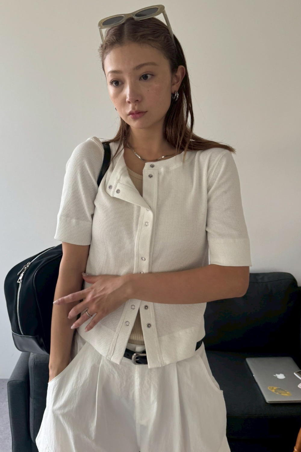 Thermal half sleeve snap cardigan