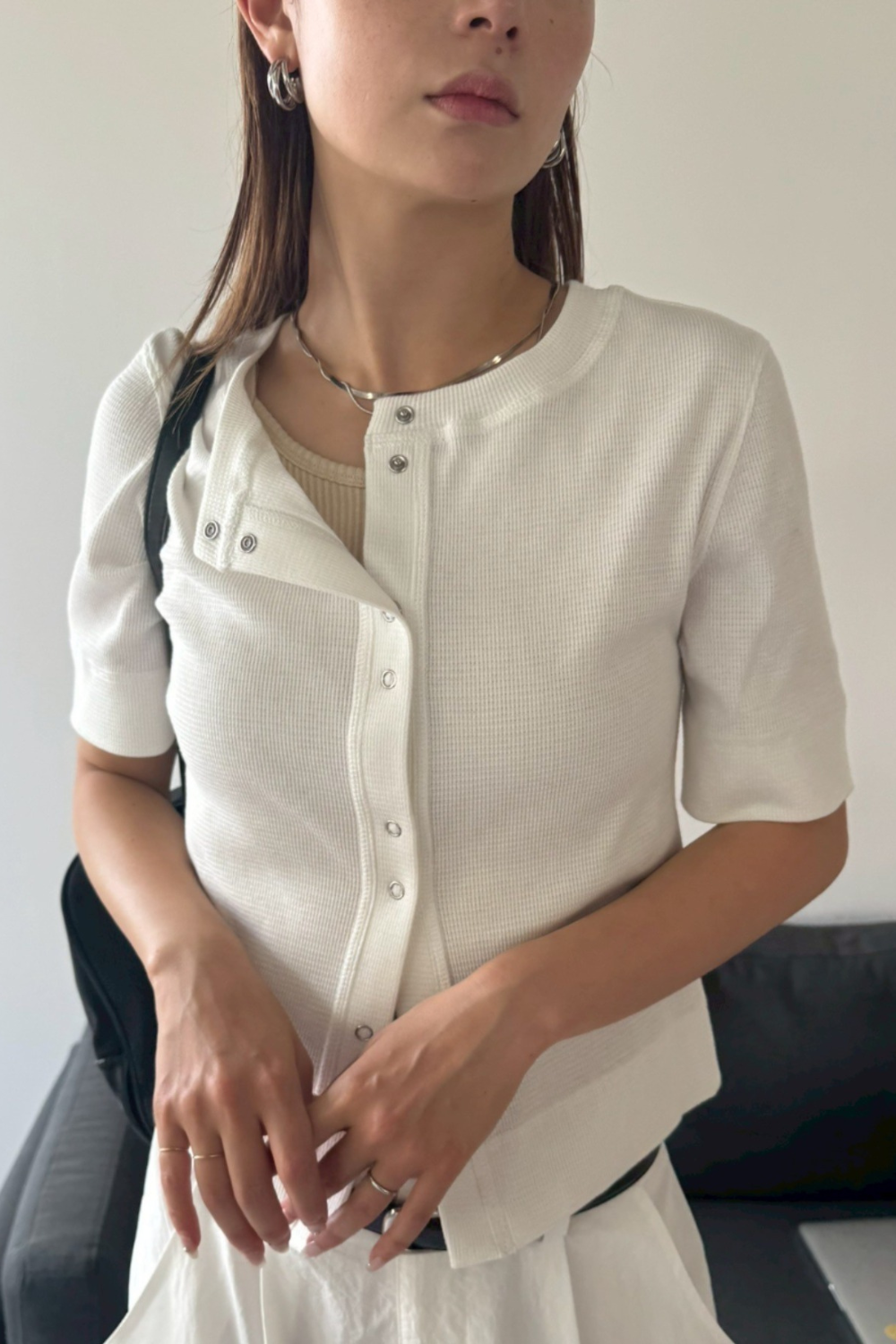 Thermal half sleeve snap cardigan