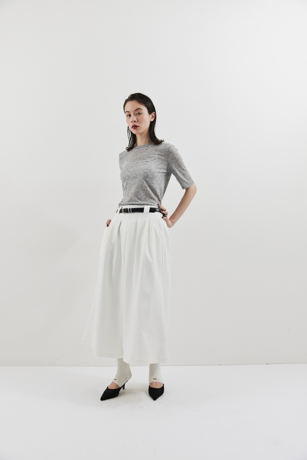 Tuck flare midi skirt