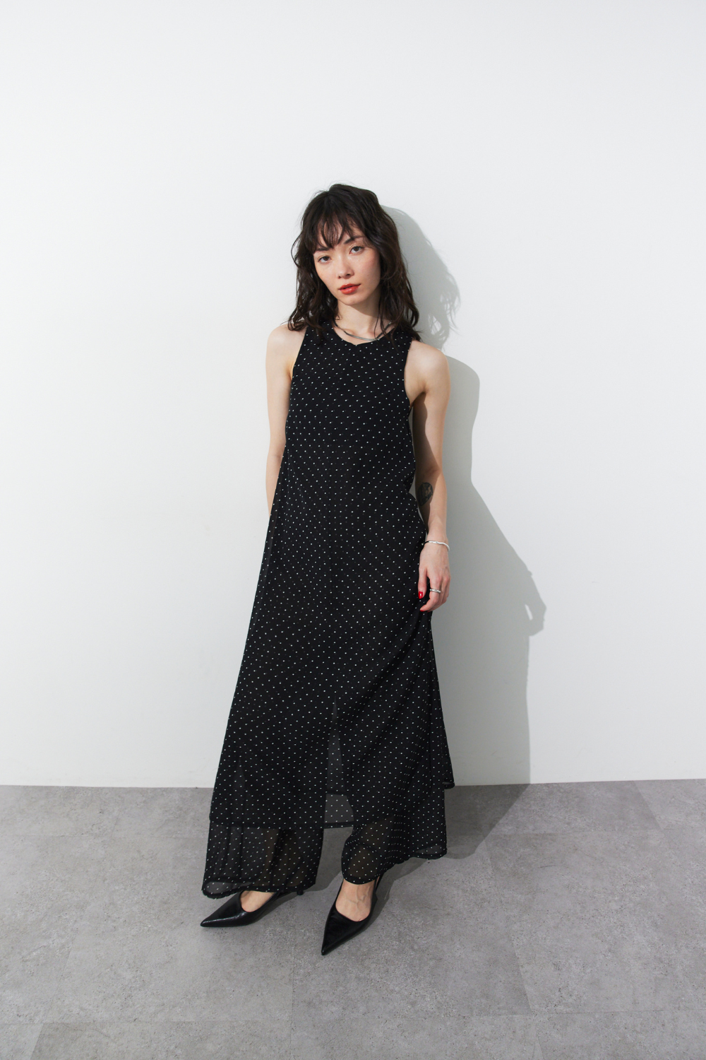 Sheer dot layered all-in-one