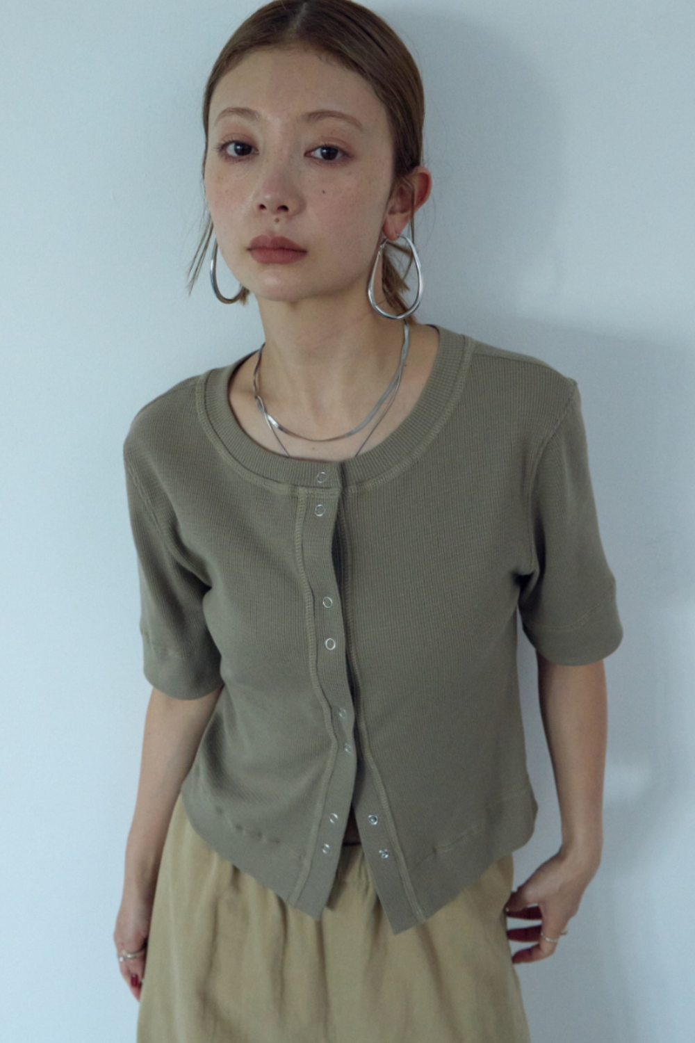 Thermal half sleeve snap cardigan