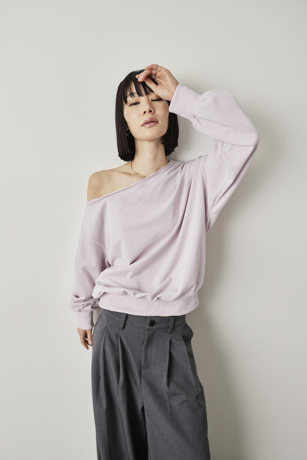 One-shoulder light sweatshirt top