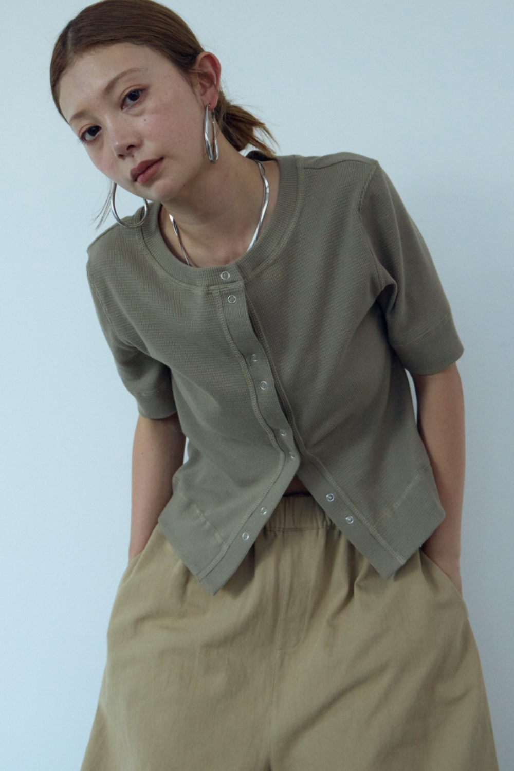 Thermal half sleeve snap cardigan