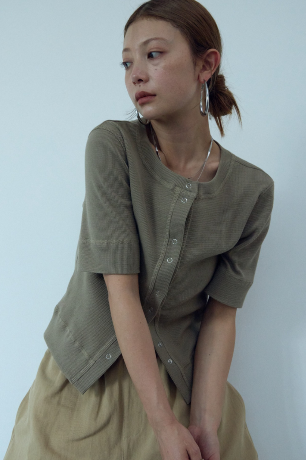 Thermal half sleeve snap cardigan