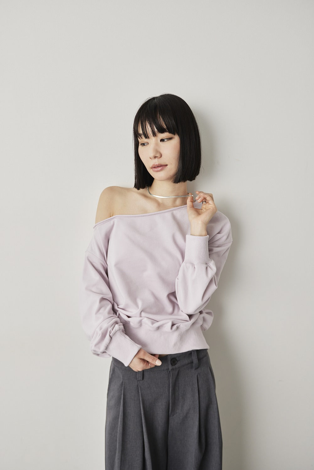 One-shoulder light sweatshirt top