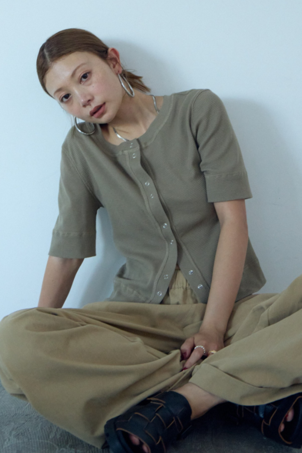 Thermal half sleeve snap cardigan