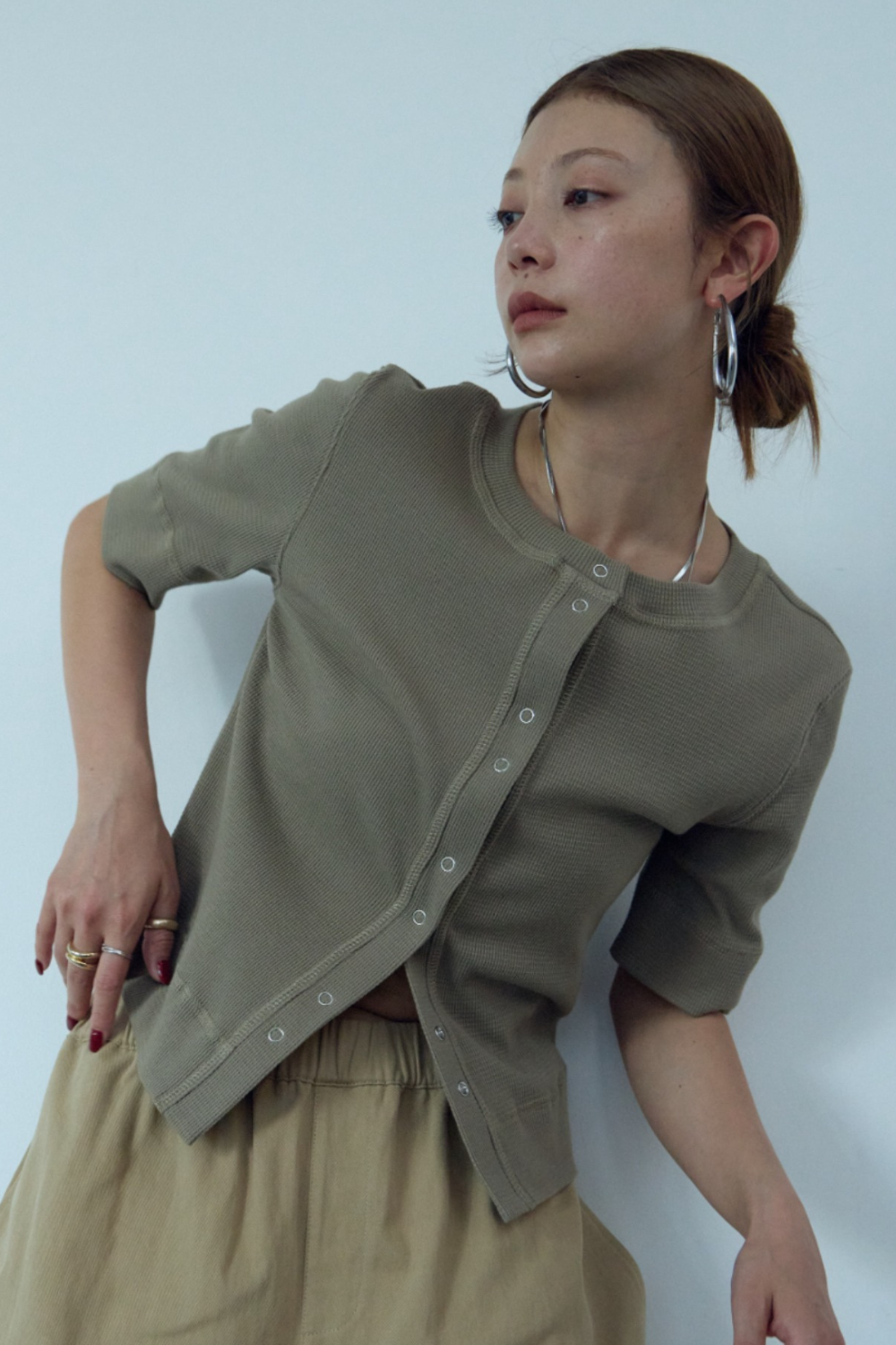 Thermal half sleeve snap cardigan