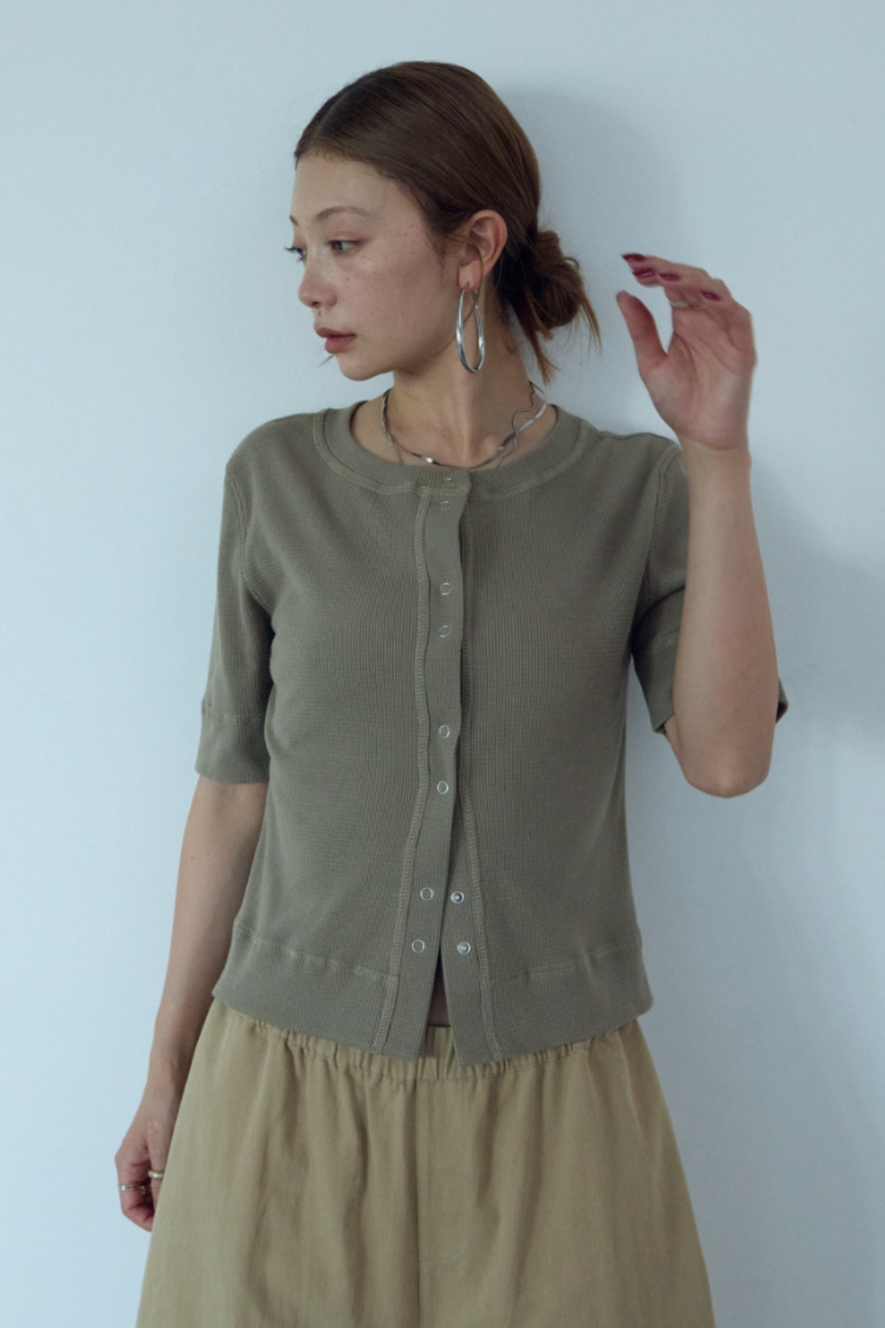 Thermal half sleeve snap cardigan