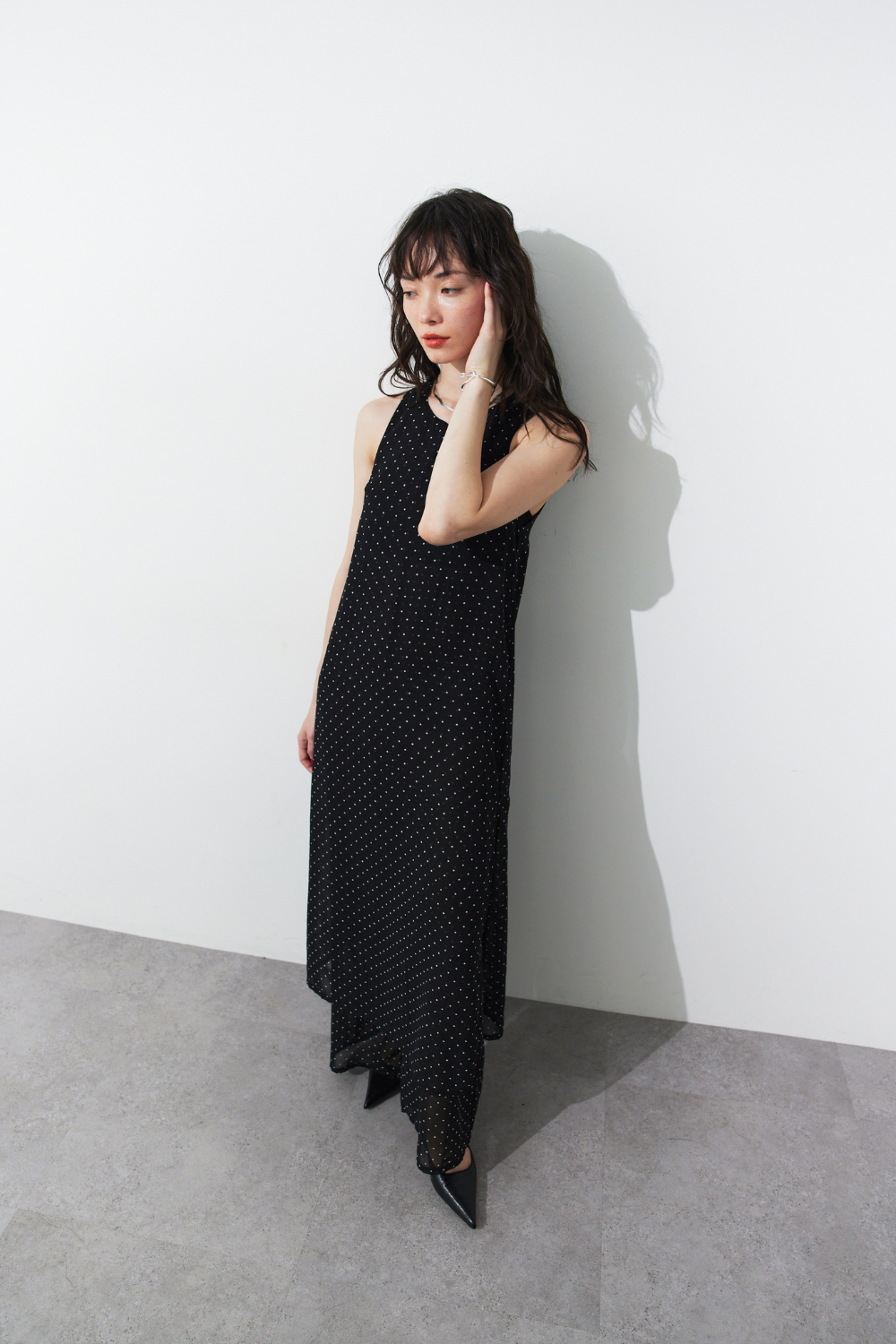 Sheer dot layered all-in-one