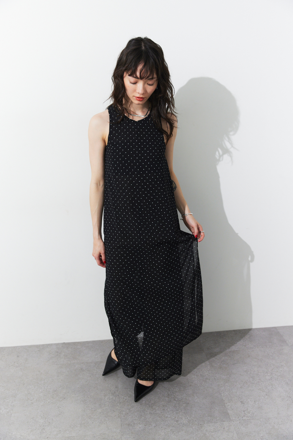 Sheer dot layered all-in-one
