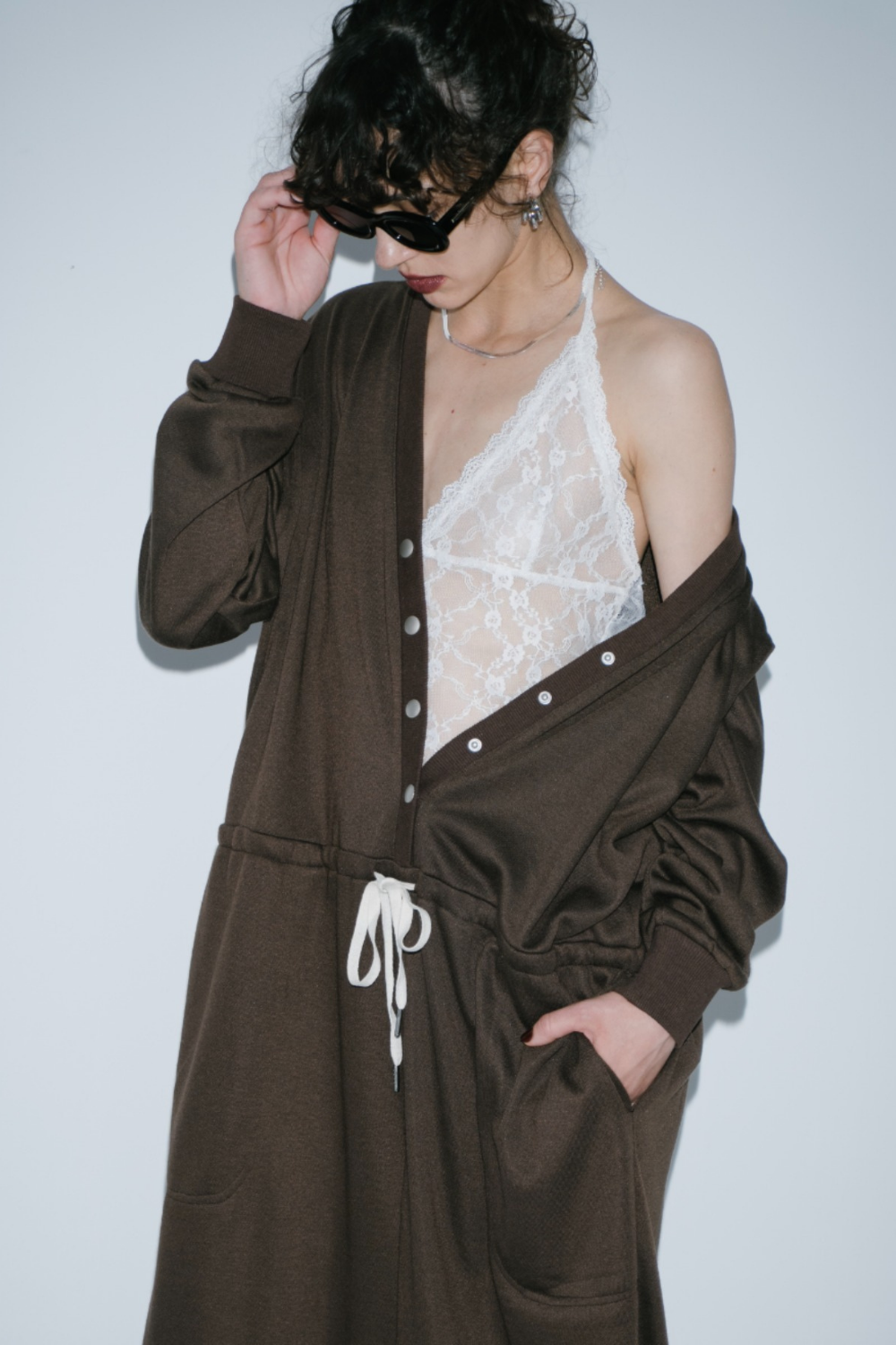 V-neck sweatshirt jumpsuit