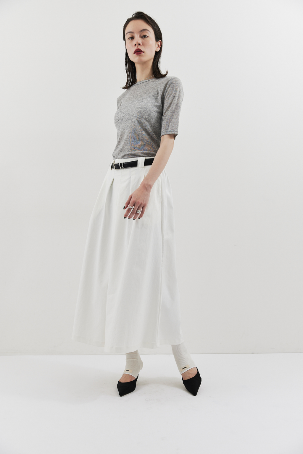 Tuck flare midi skirt