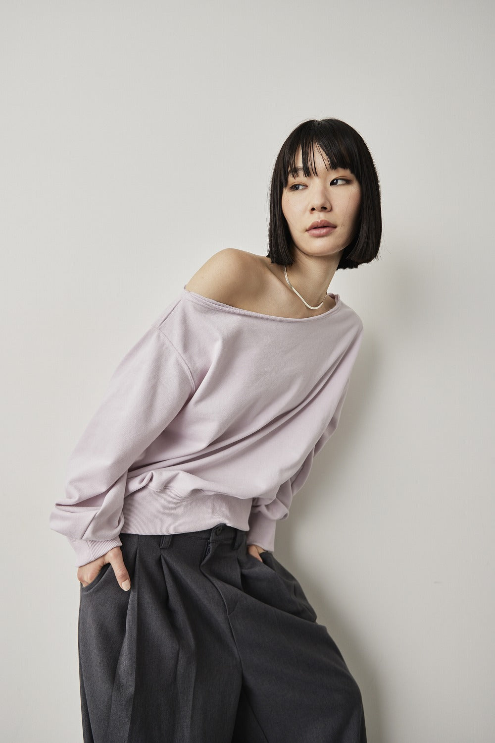 One-shoulder light sweatshirt top