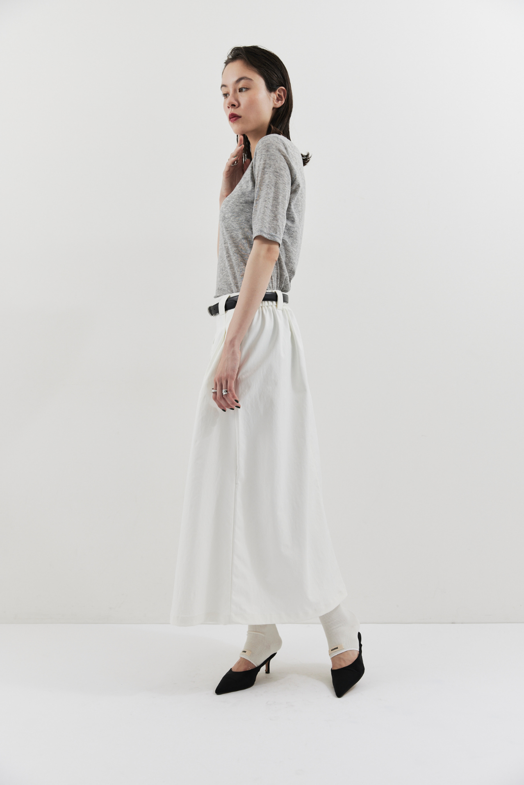 Tuck flare midi skirt