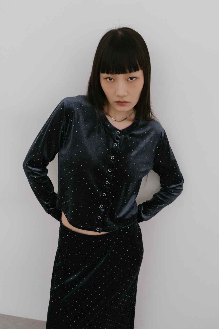 Shiny dot velour cardigan