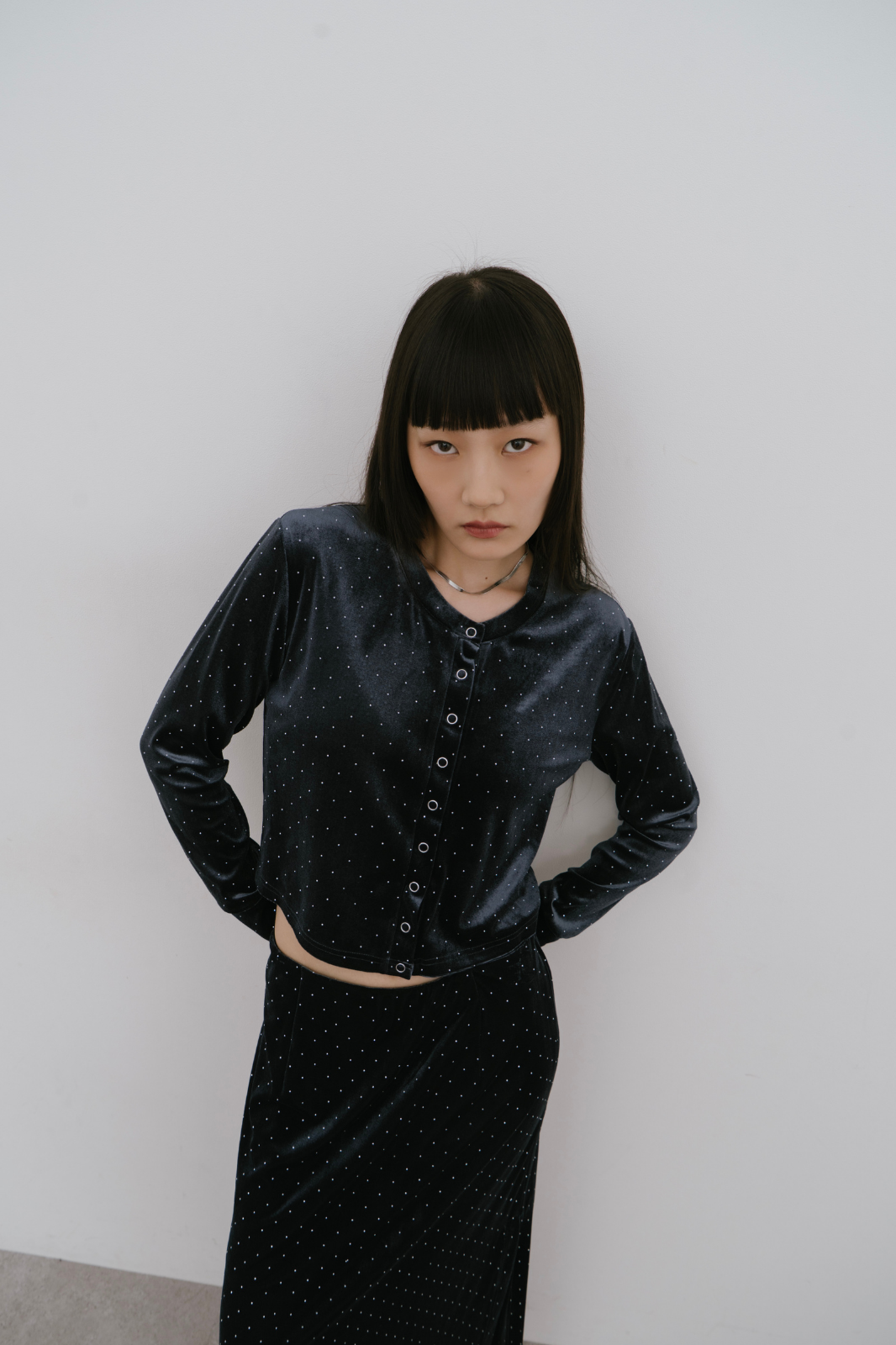 Shiny dot velour cardigan