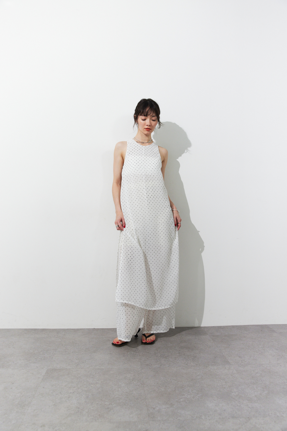 Sheer dot layered all-in-one