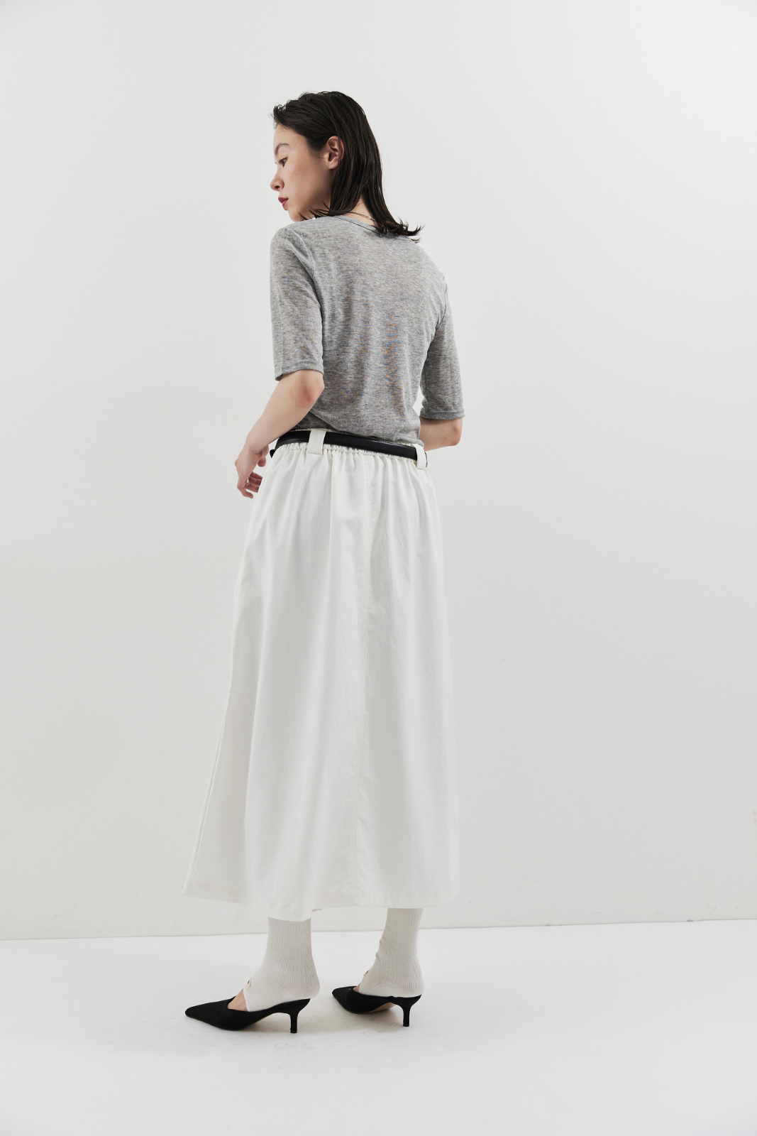 Tuck flare midi skirt