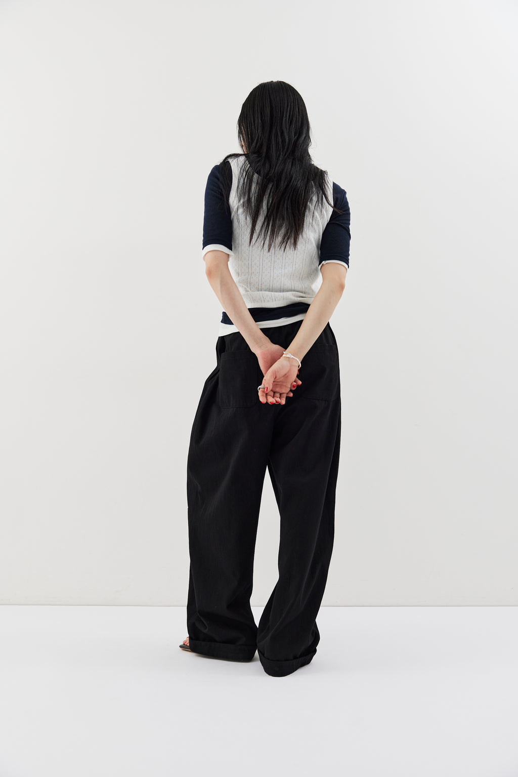 Cotton roll-up curved pants