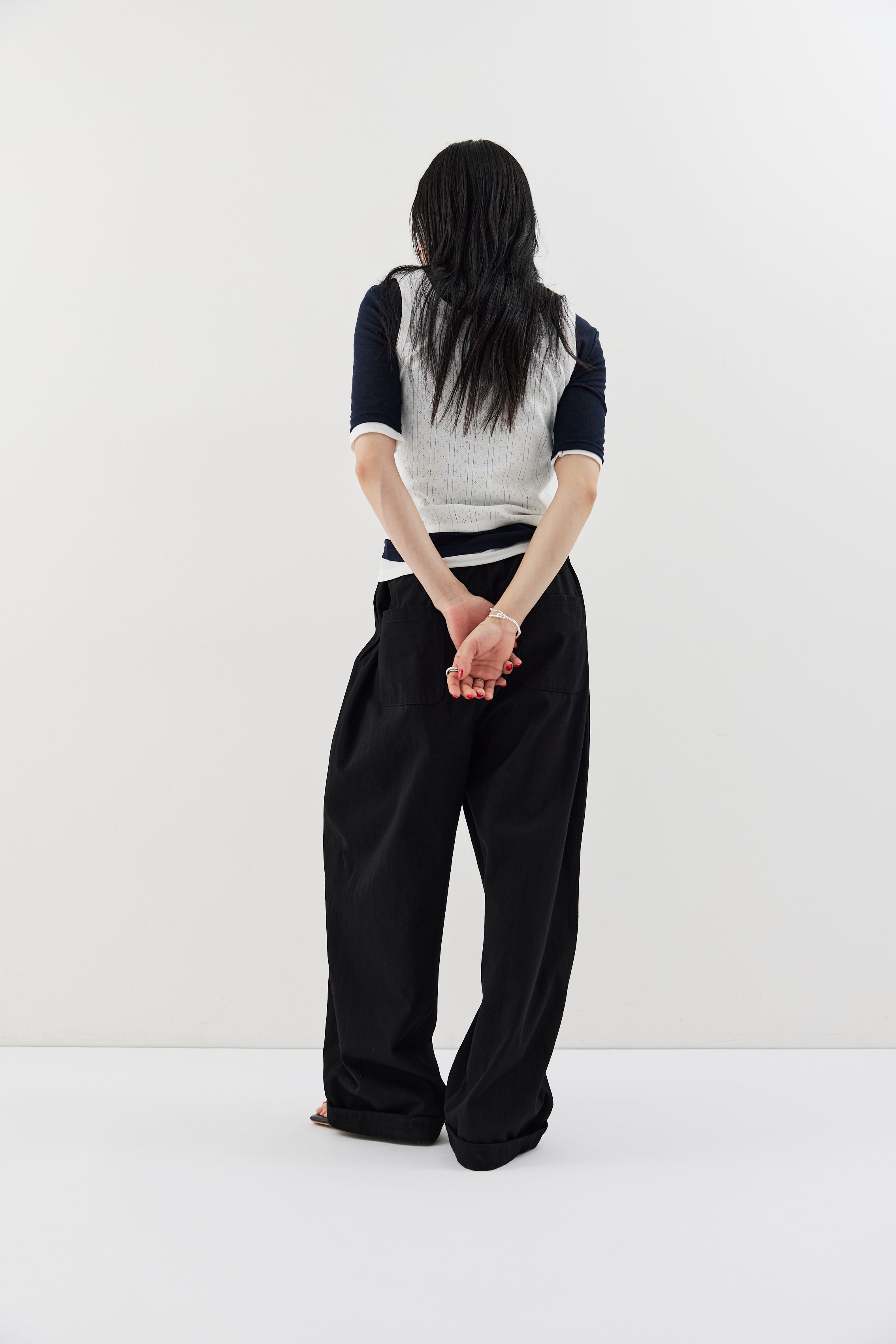 Cotton roll-up curved pants