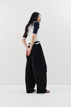 Cotton roll-up curved pants