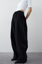 Cotton roll-up curved pants