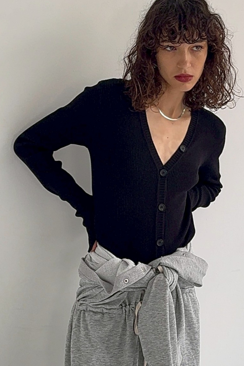 V-neck sweatshirt jumpsuit