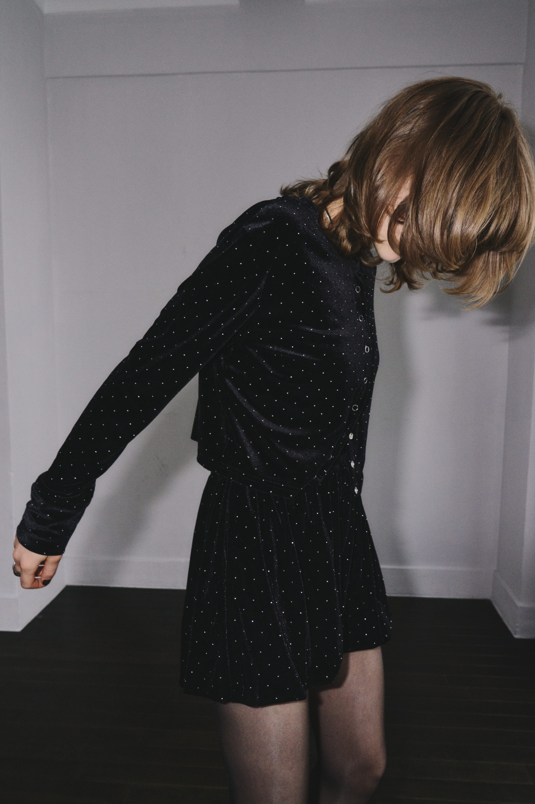 Shiny dot velour cardigan