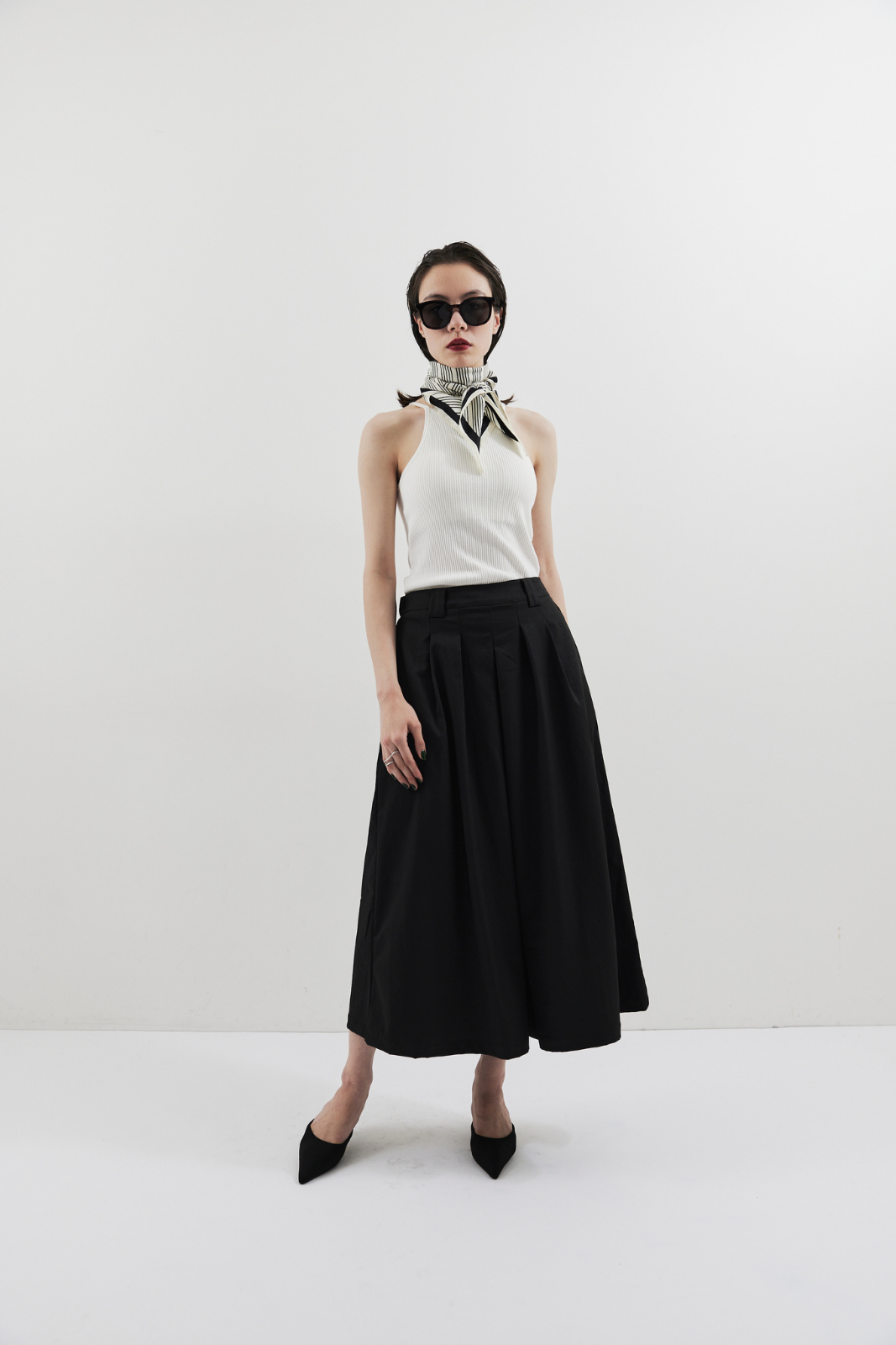 Tuck flare midi skirt