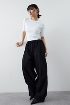 Cotton roll-up curved pants