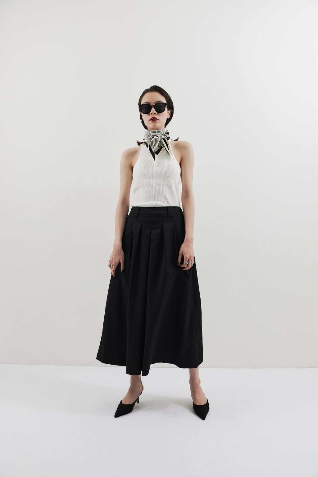 Tuck flare midi skirt