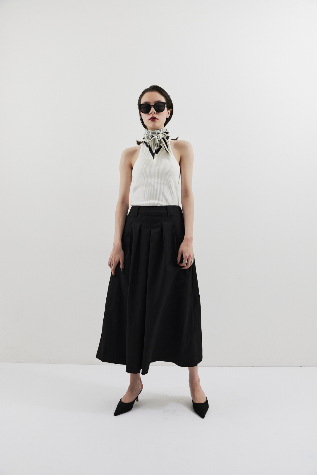 Tuck flare midi skirt
