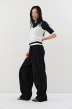 Cotton roll-up curved pants