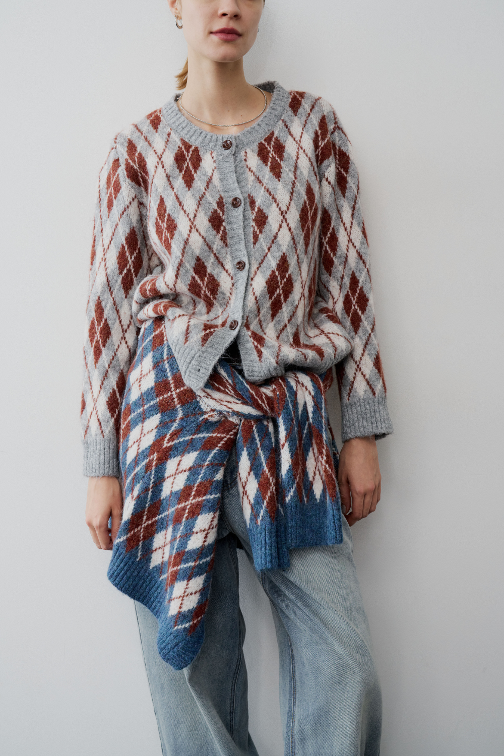 【 preorder 】 Argyle jacquard knit cardigan