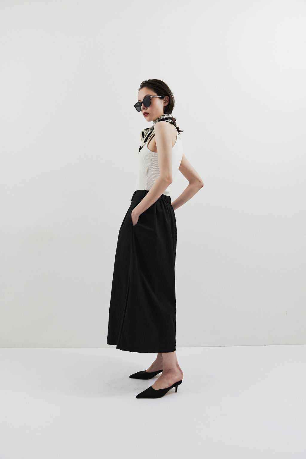 Tuck flare midi skirt