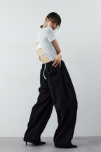 Cotton roll-up curved pants